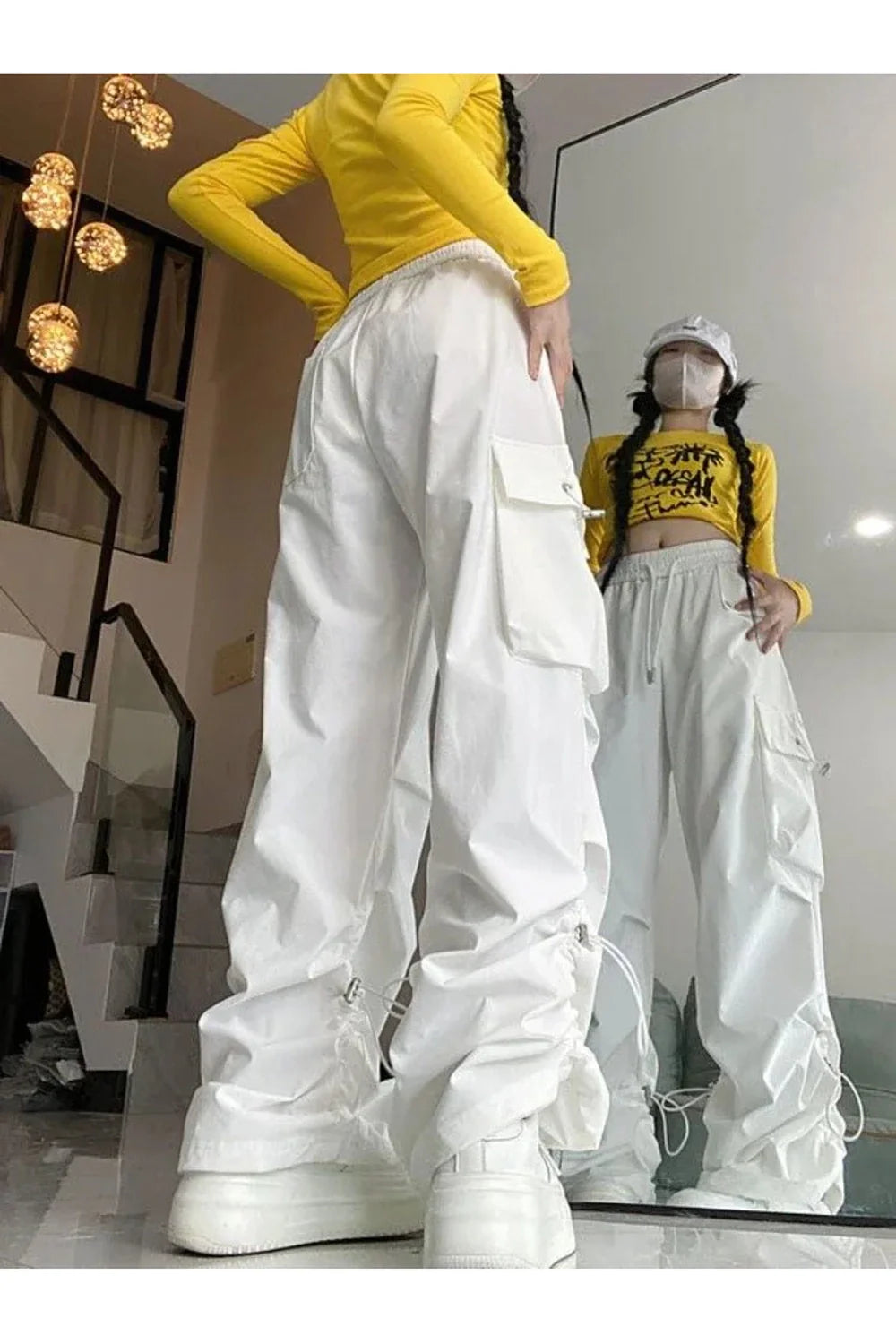 White Cargo Parachute Pants