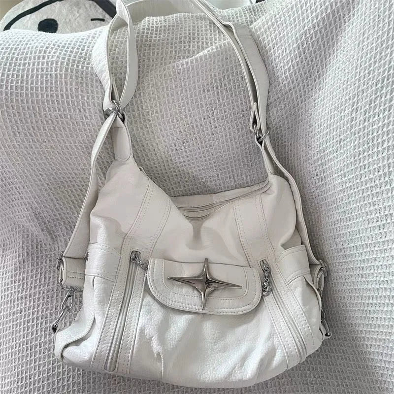 White Goth Large Shoulder Bag in White, edgy.