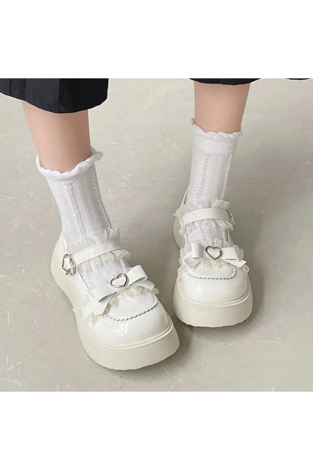 White Lolita Heart Shoes