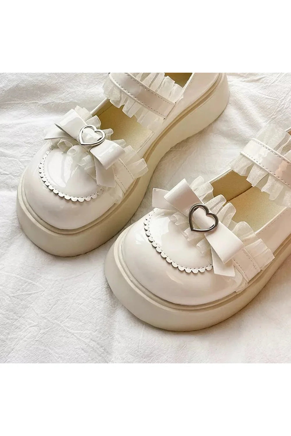 White Lolita Heart Shoes