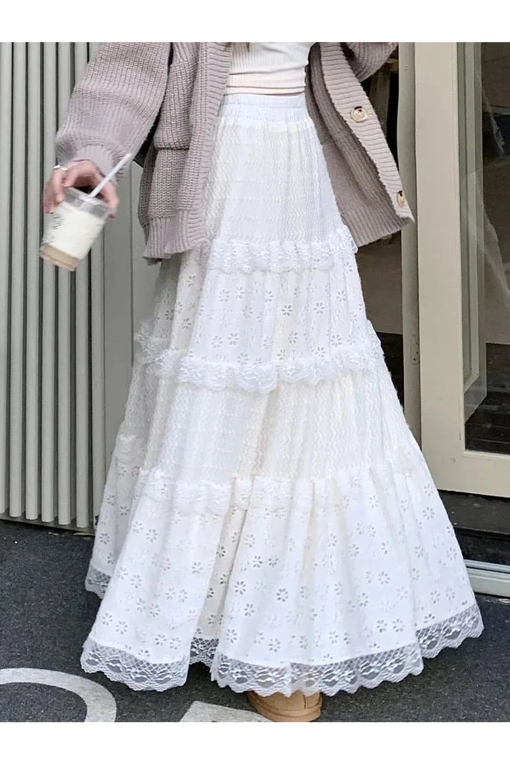 White Long Lace Skirt