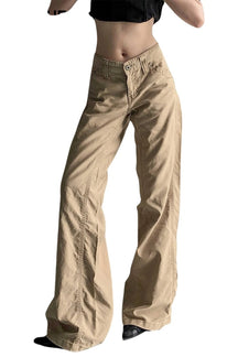 Khaki wide-leg utility cargo pants for versatile styling.