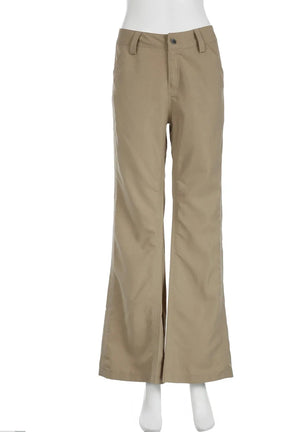 Khaki wide-leg utility cargo pants for versatile styling.