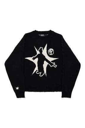 Stylish black hip hop knit sweater for Fall Winter.