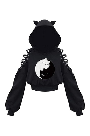 Fall Witch Style Long Sleeve Crop Hoodie