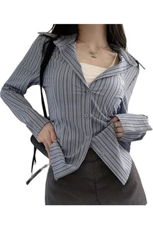 Women Striped Embroidery Shirt