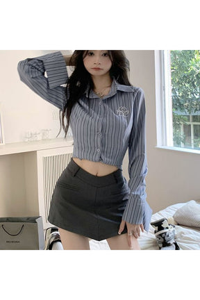 Women Striped Embroidery Shirt