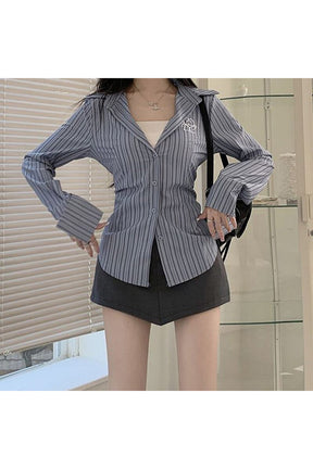 Women Striped Embroidery Shirt