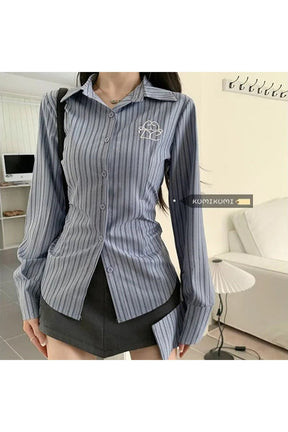 Women Striped Embroidery Shirt