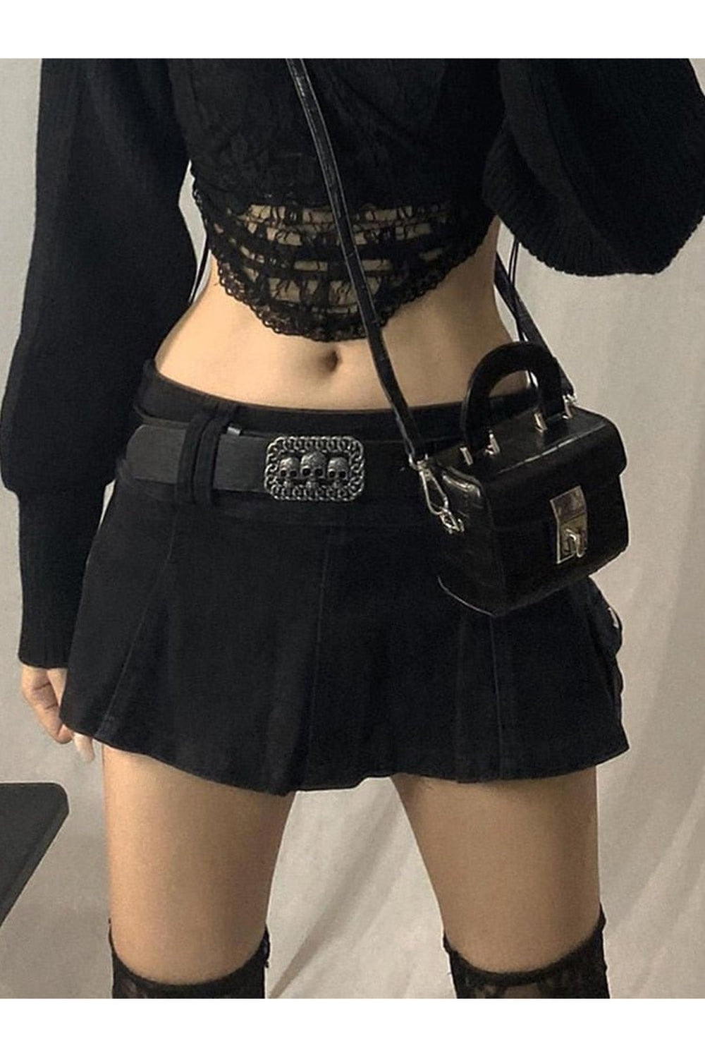 Black Y2K Alt Low Waist Mini Skirt.