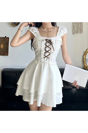 White Y2K Bandage Bow Dress exudes elegance.