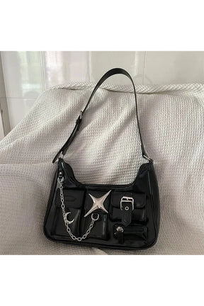 Stylish Y2k Black Chain Handbag in black.