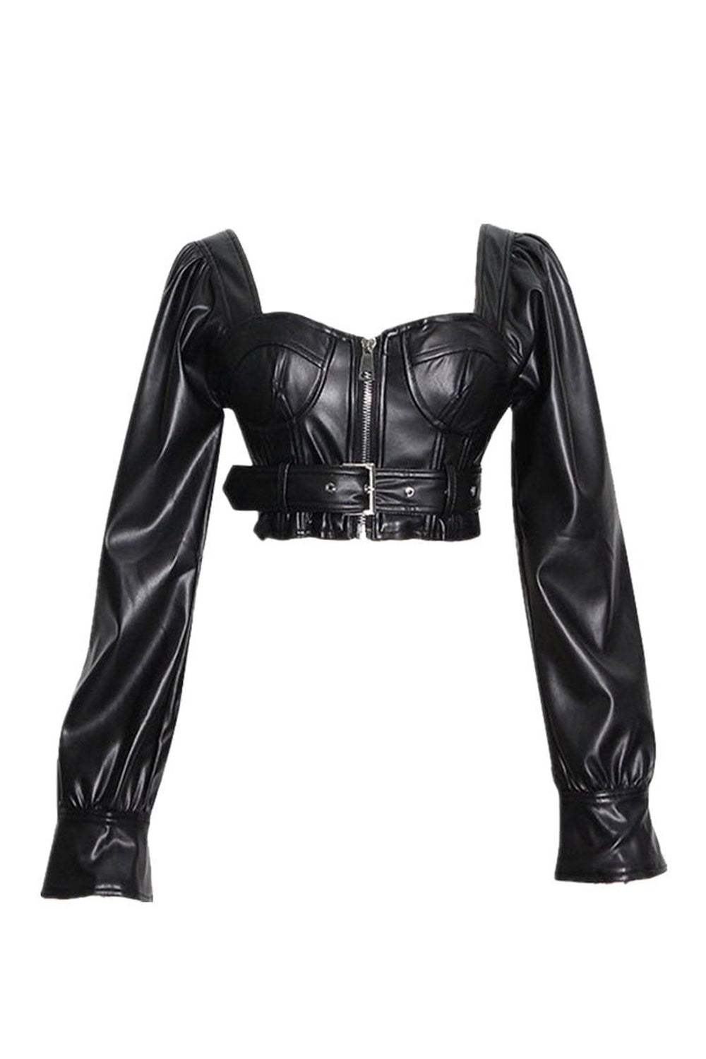 Stylish Y2k Black Faux Leather Crop Top.