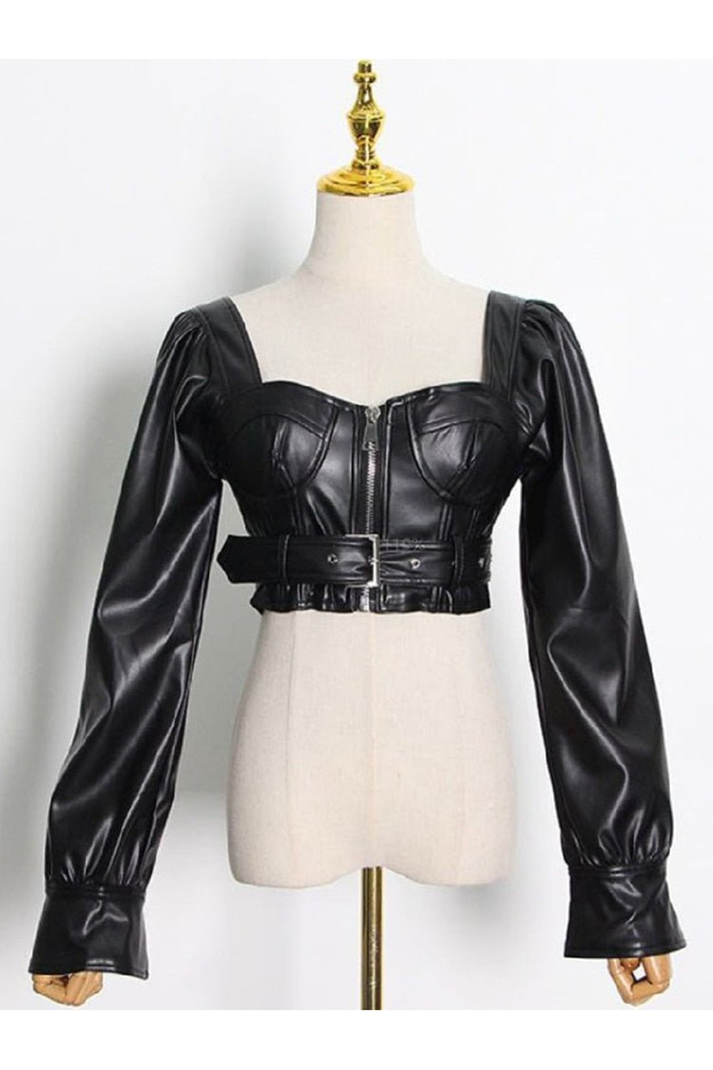 Y2k Black Faux Leather Crop Top