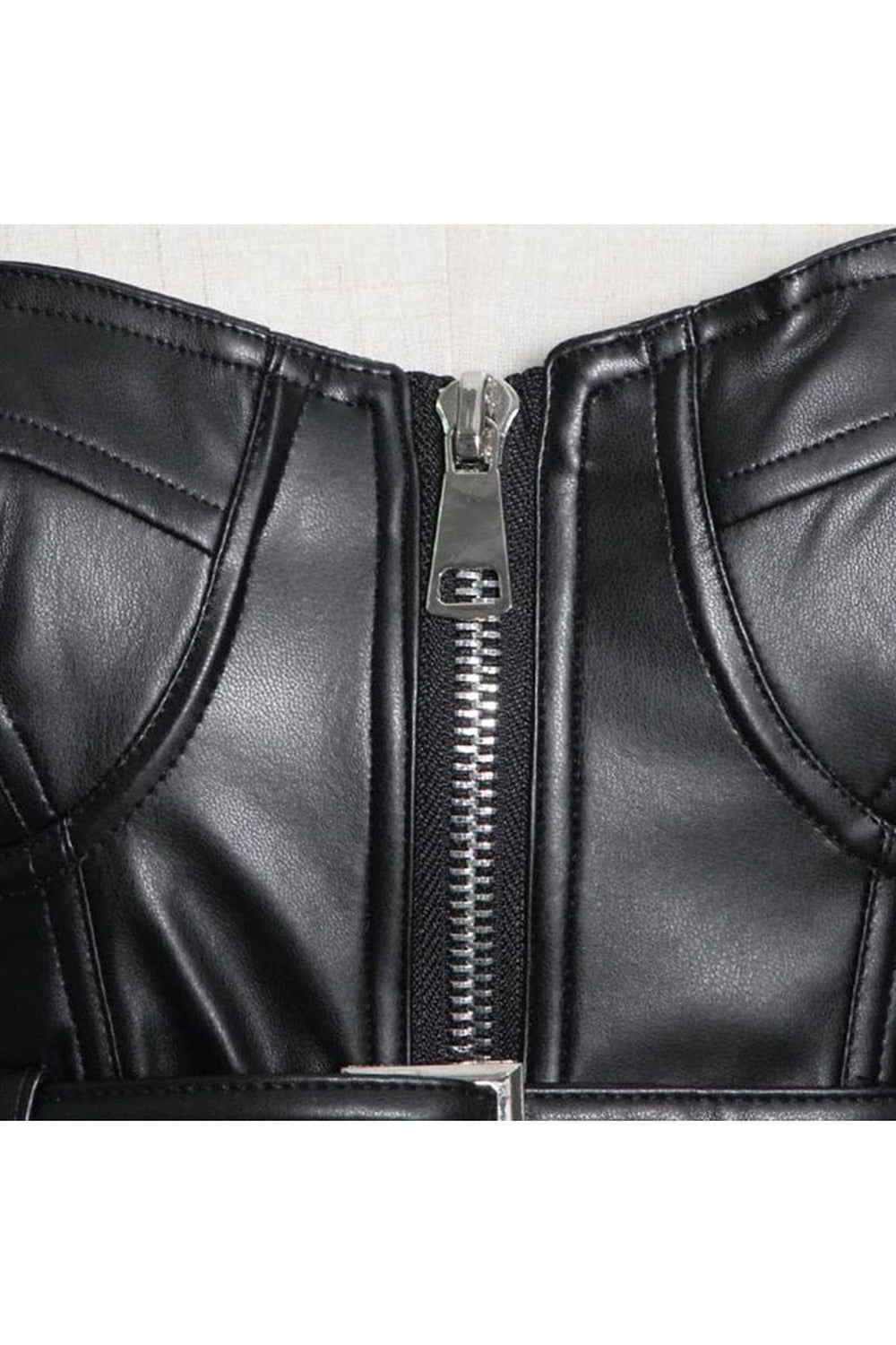 Stylish Y2k Black Faux Leather Crop Top.