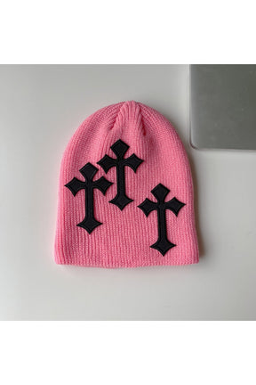 Pink Y2k Cross Hat with edgy style.