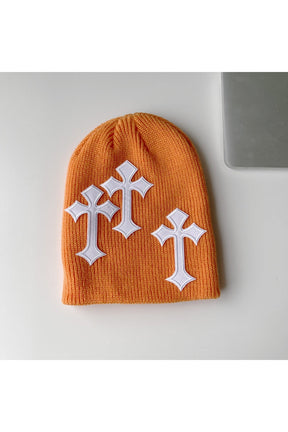 Orange Y2k Cross Hat with striking design.