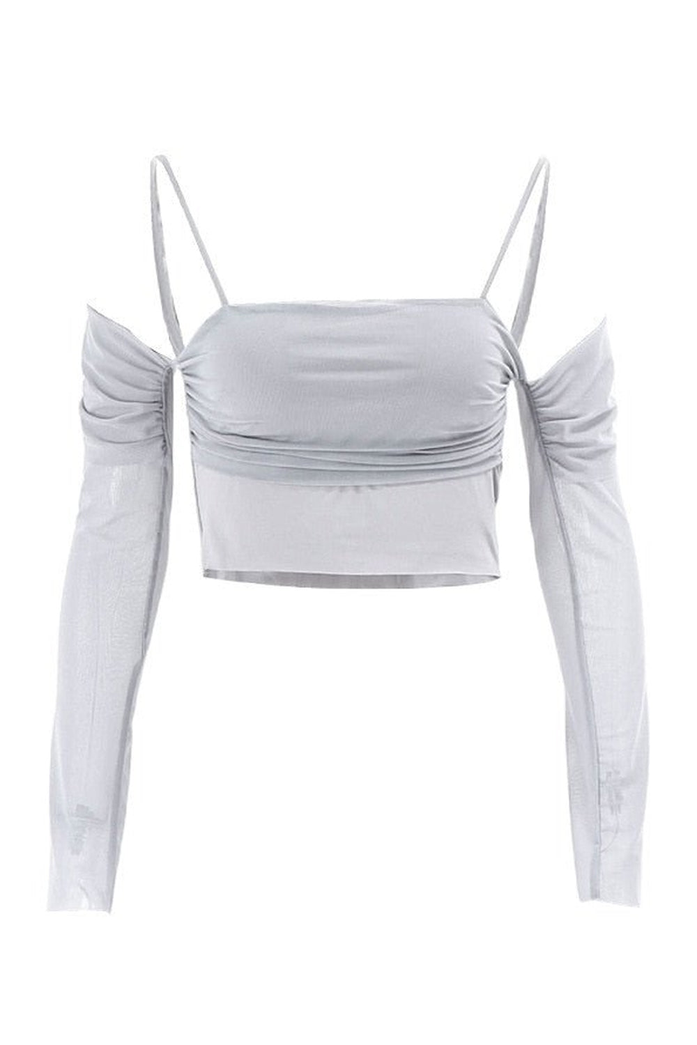 Gray Y2K Fairy Core Off Shoulder Crop Top.