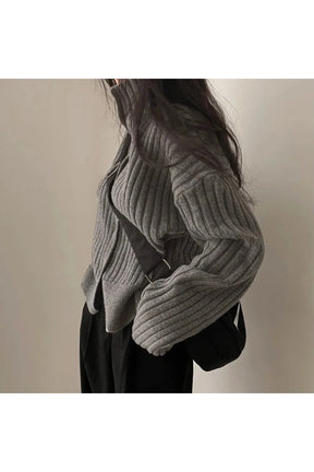 Fall Y2k Gray Turtleneck Button Cardigan