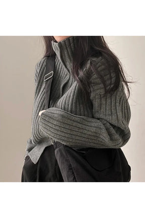 Fall Y2k Gray Turtleneck Button Cardigan