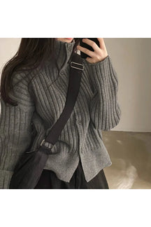 Fall Y2k Gray Turtleneck Button Cardigan