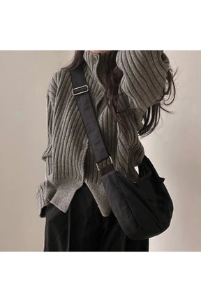 Fall Y2k Gray Turtleneck Button Cardigan