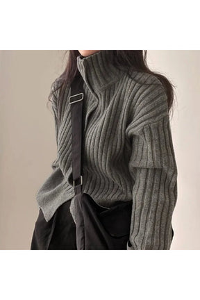 Fall Y2k Gray Turtleneck Button Cardigan