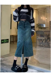 Y2k High Waist Denim Midi Skirt