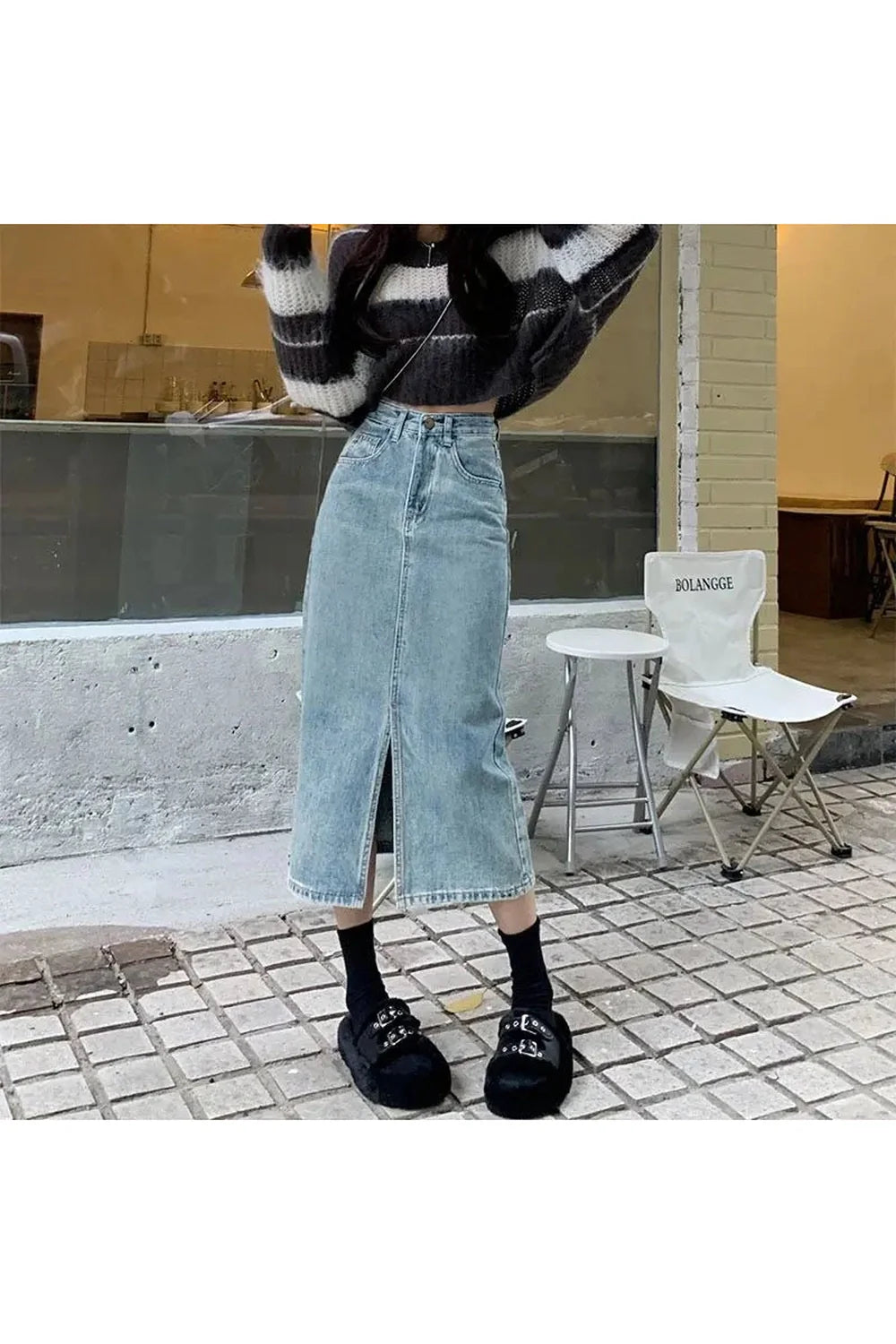 Y2k High Waist Denim Midi Skirt