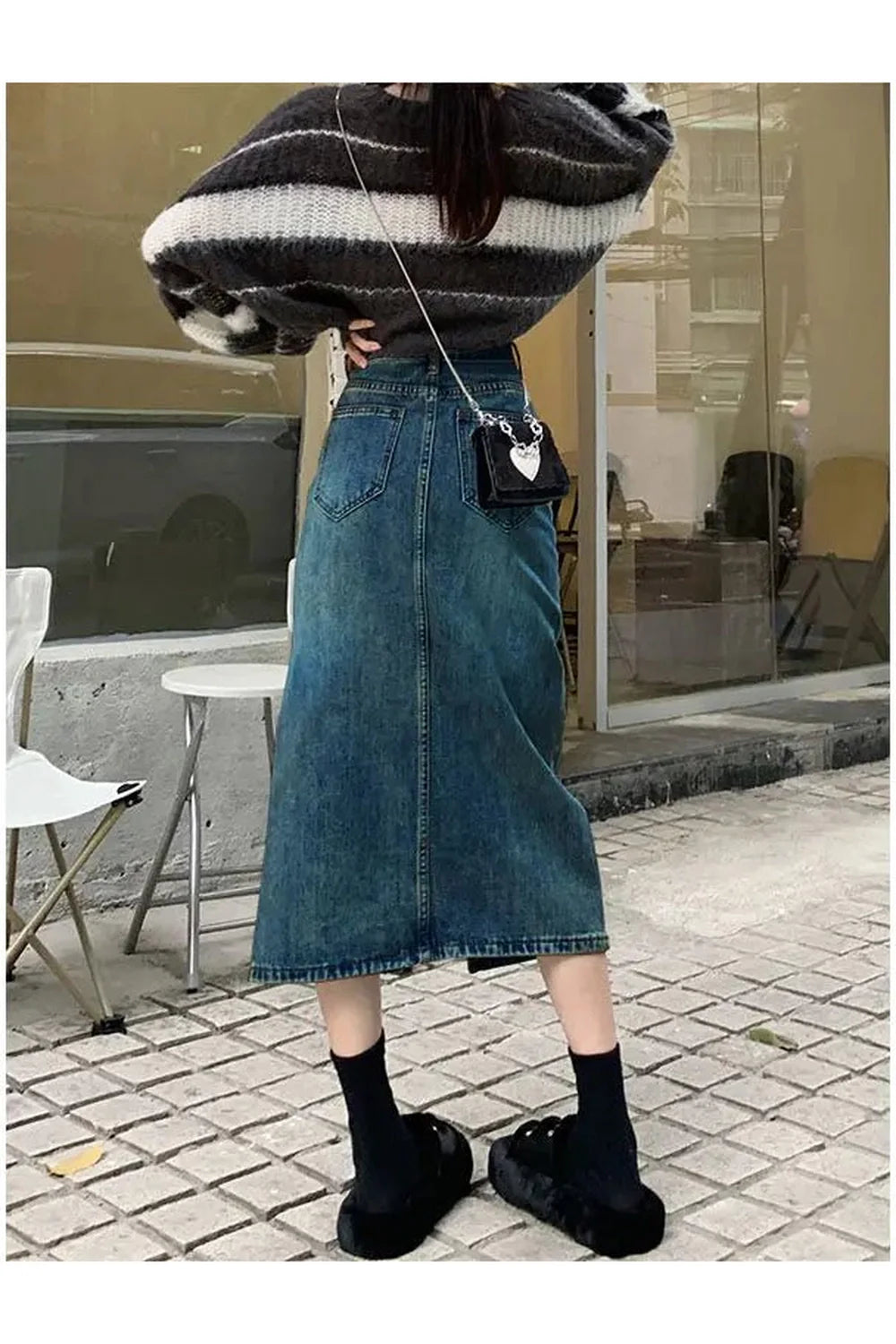 Y2k High Waist Denim Midi Skirt