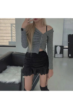 Y2K Lace Hem Mini Skirt