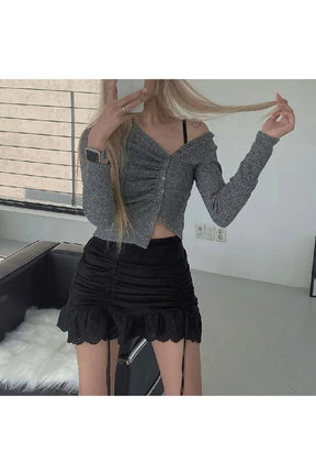 Y2K Lace Hem Mini Skirt