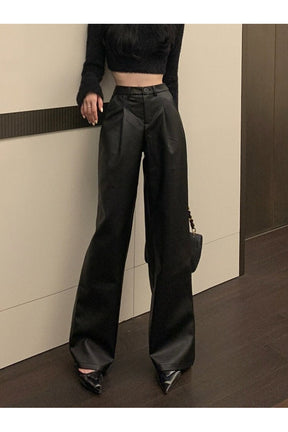 Y2K Leather Wide Leg Pants