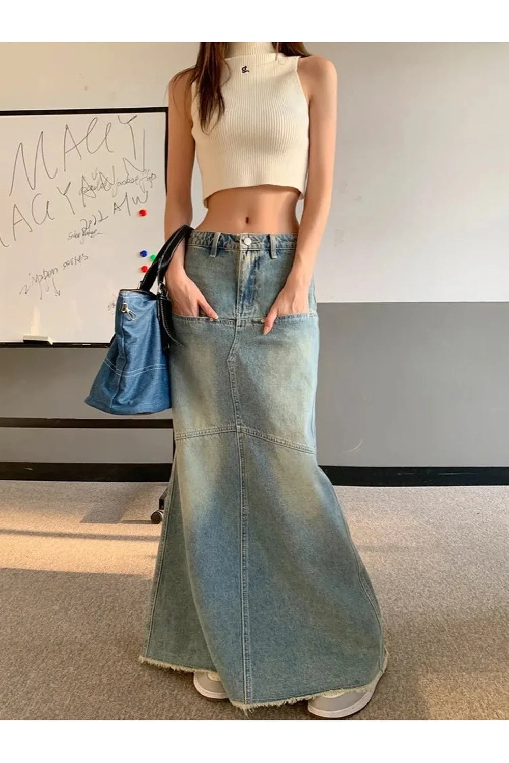 Y2K Low-Waist Fishtail Denim Skirt