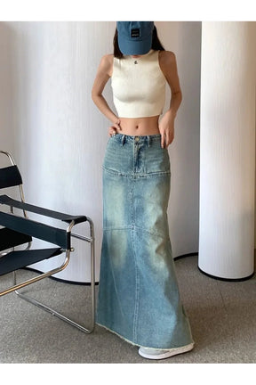 Y2K Low-Waist Fishtail Denim Skirt