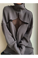 "Chic Fall Y2K Mesh Hollow Sweater in Variant B."