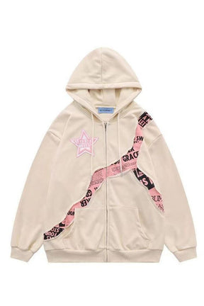 Fall Y2k Pink Star Zip Up Hoodie