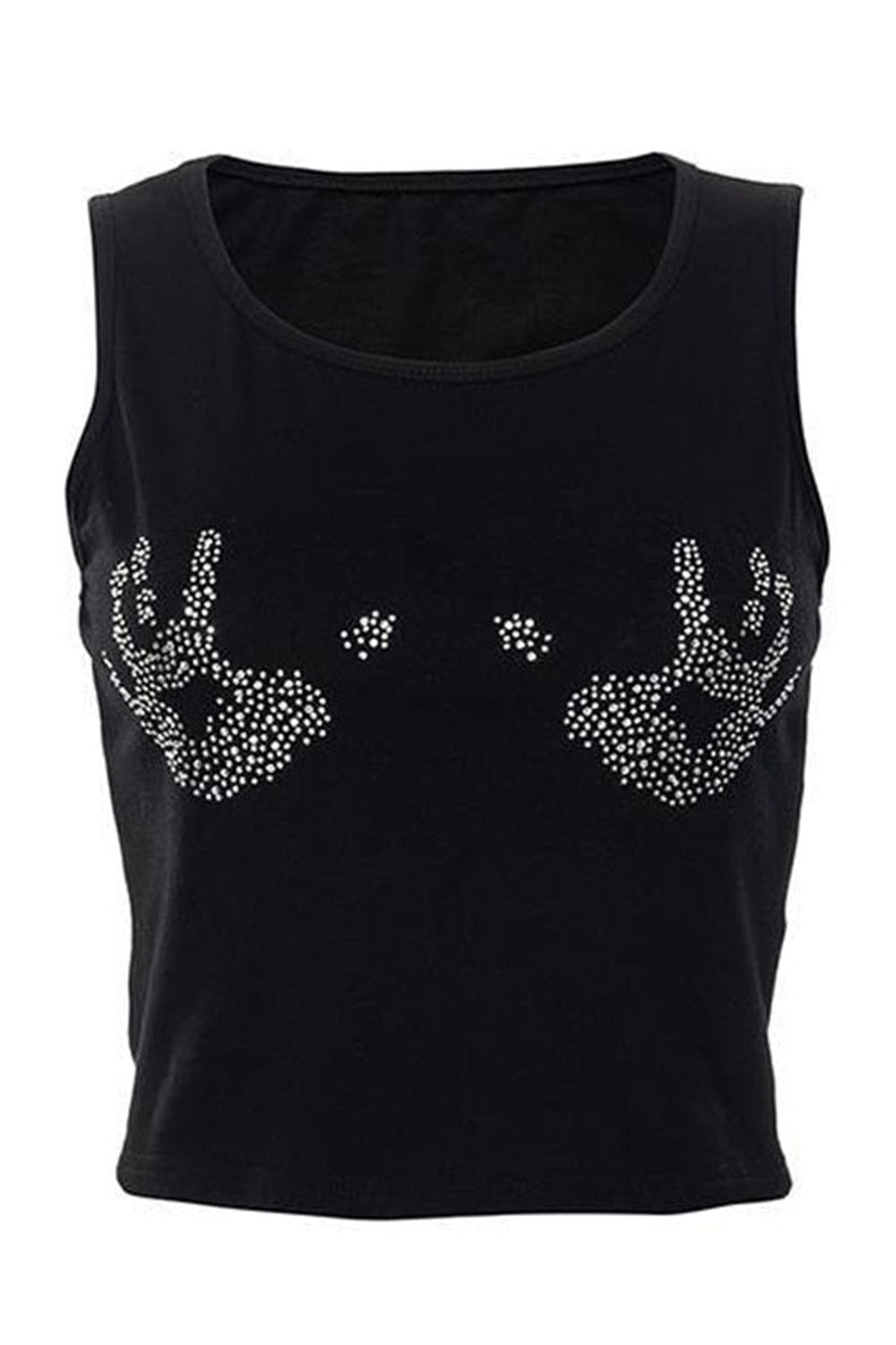 Stylish Y2k Rhinestone Hand Print Crop Top, variant nz818.