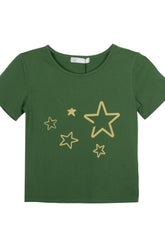 Cropped green Y2K star print top.