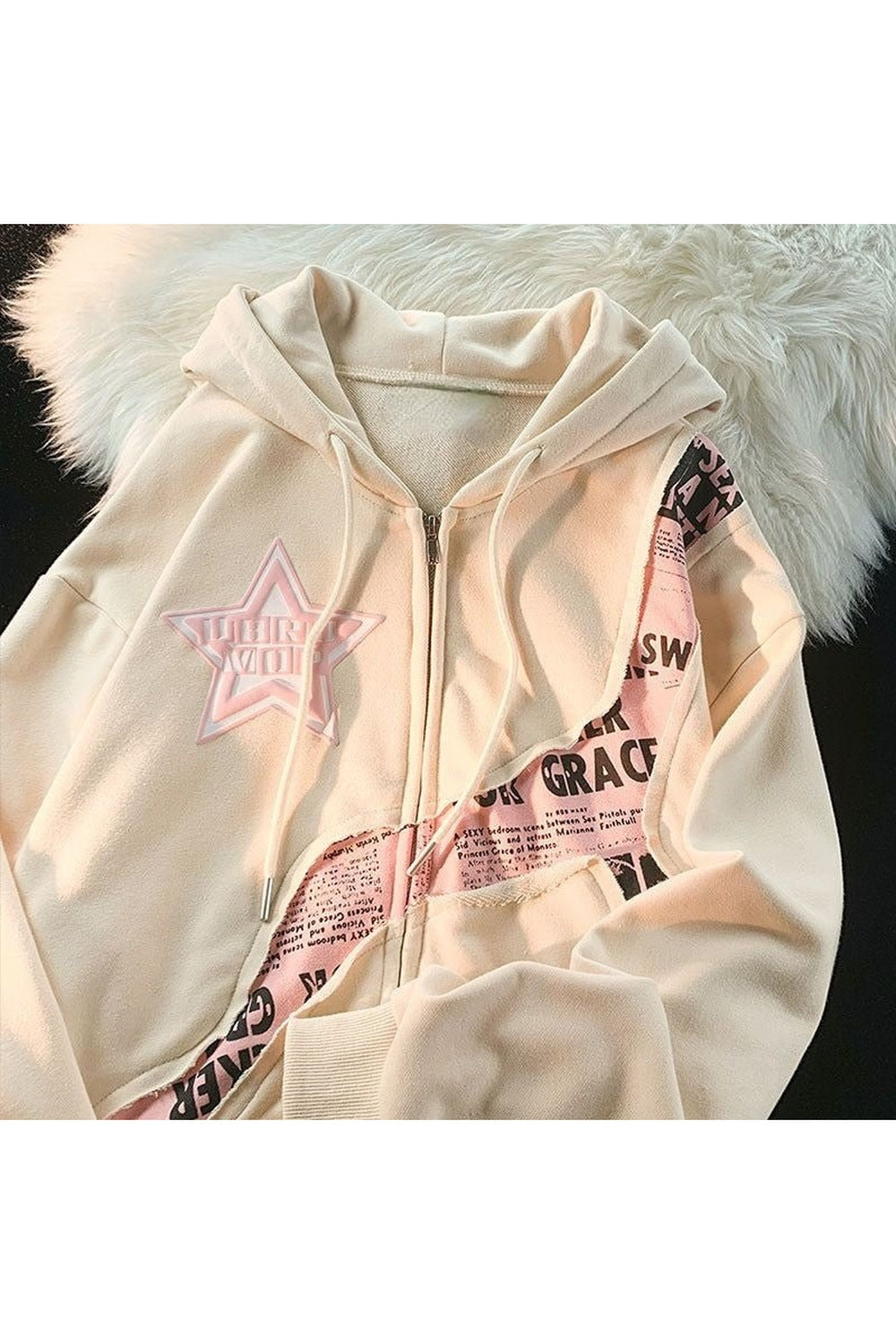 Apricot Fall Y2k Star Zip Up Hoodie cozy