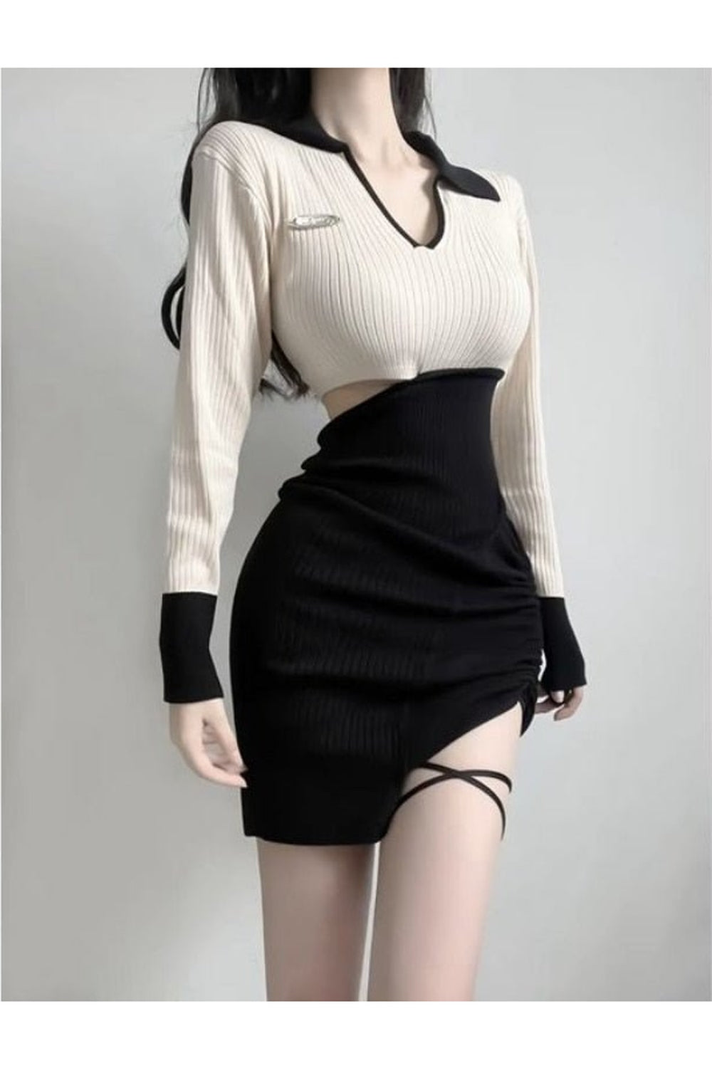 Y2K V Neck Contrast Mini Dress