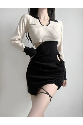 Y2K V Neck Contrast Mini Dress