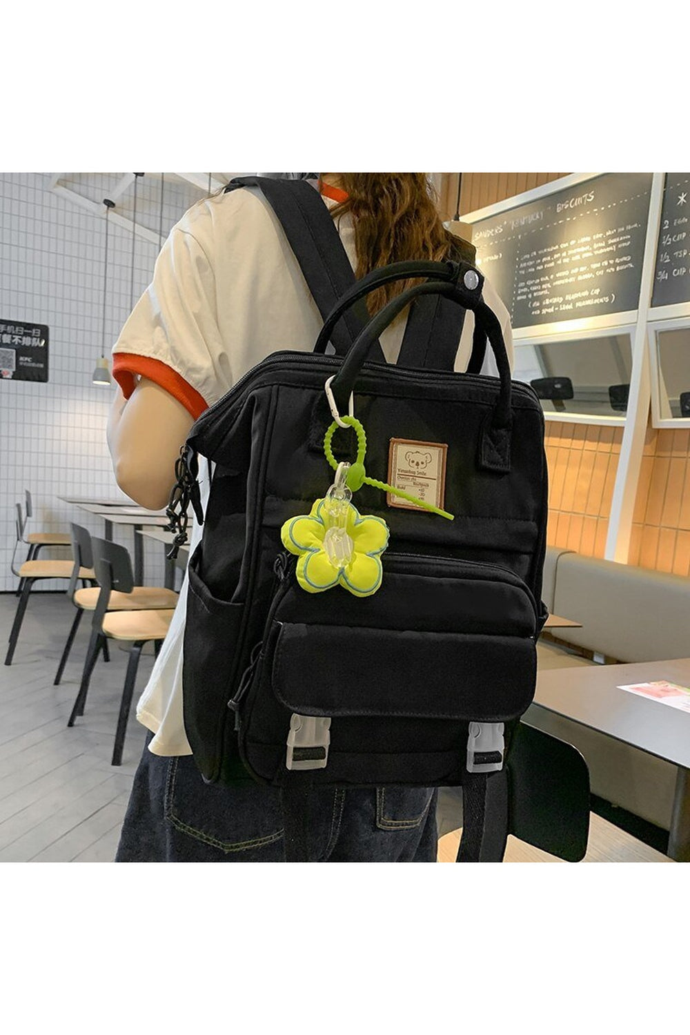 White variant of Yellow College Laptop Backpack. Stylish.