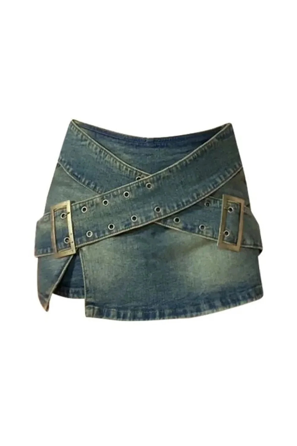 Blue Zipper A-Line Denim Skirt with pockets.